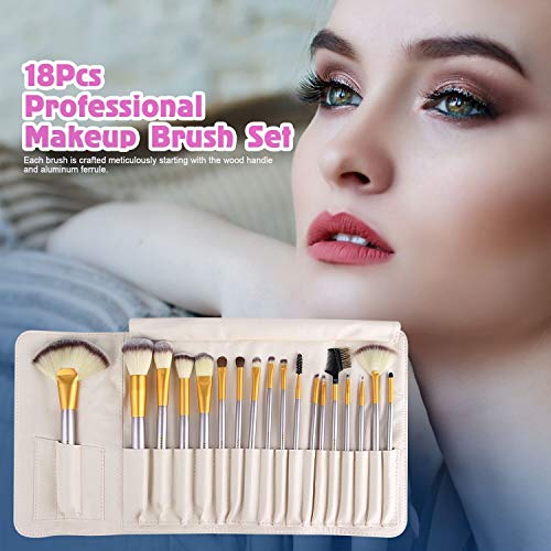 18 Piezas Pinceles de Maquillaje Juego de Pinceles de Maquillaje con Estuche de Viaje Mango de Madera Cepillo Kabuki de Fibra Sintética Para Base de Maquillaje Rubor Sombra de Ojos Poder Facial