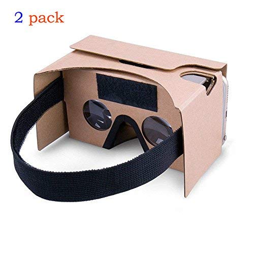 2Pack Google Cardboard,Virtual Real Store 3D VR Headset Virtual Reality Glasses Box with Big Clear 3D Optical Lens and Comfortable Head Strap Nose Pad for iPhone and Smartphones