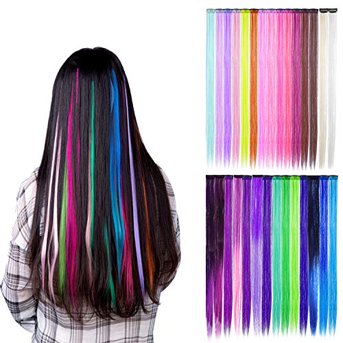 30 Piezas de Extensiones de Pelo con Clip Destacadas de Fiesta Coloridas, 21,6 Pulgadas de Largo, Extensiones de Cabello Sintético Resistente a Calor en Colores Múltiples (Estilo A)