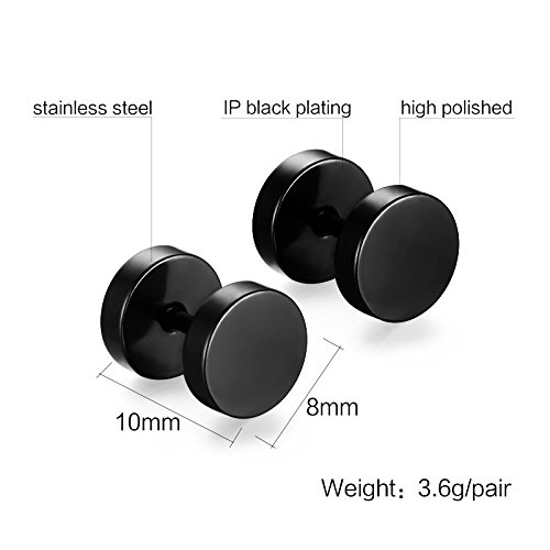 6 Pares de Acero Inoxidable Hombres espárragos Pendientes para Hombres Damas Pendientes de aro Negro Huggie Piercing Pendientes Pendientes Clip Pendientes