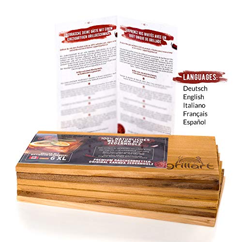 6 planchas de parrilla XXL – tablero de madera de cedro para barbacoa – tableros de ahumado de cedro de Grillart hechos de madera de cedro rojo occidental 100% natural de Canadá