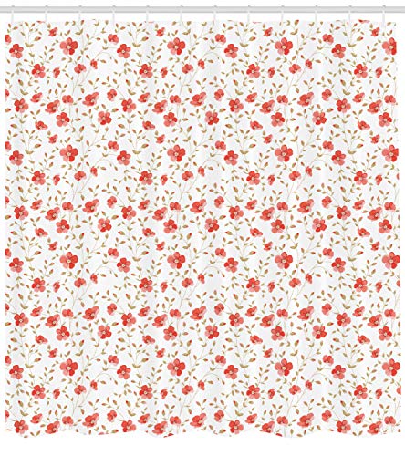 ABAKUHAUS Flor Cortina de Baño, Peonías Florecidas en Estilo Vintage Flor Pimpollo Jardín de Verano Arte, Material Resistente al Agua Durable Estampa Digital, 175 x 200 cm, Coral Oscuro