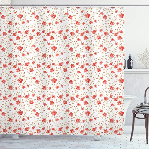 ABAKUHAUS Flor Cortina de Baño, Peonías Florecidas en Estilo Vintage Flor Pimpollo Jardín de Verano Arte, Material Resistente al Agua Durable Estampa Digital, 175 x 200 cm, Coral Oscuro