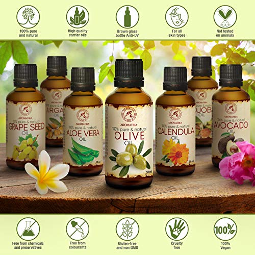 Aceite de Oliva 50ml - Olea Europaea Fruit Oil - España - Presión en Frío - 100% Puro y Natural - Botella de Vidrio - Cuidado Intensivo para el Rostro - Cabello - Cuidado Corporal