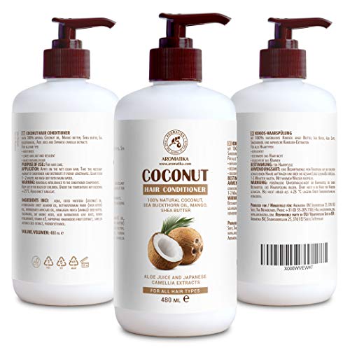 Acondicionador para Cabello de Coco 480 ml - con Aceite de Coco 100% Natural - para Todo Tipo de Cabello - Pelo Hidratado - Suave y Brillante - Sin Sulfato & Sin Parabenos - Ingredientes Naturales