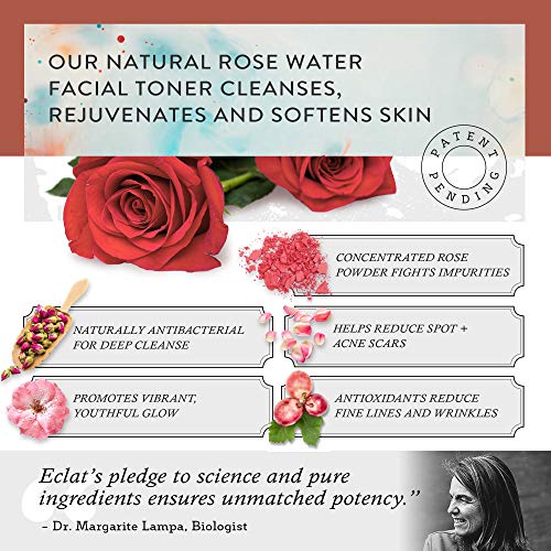 Agua de Rosas Eclat – Tónico Facial Natural Concentrado de Agua de Rosas para Calmar el Enrojecimiento, Reafirmar y Equilibrar la Piel Grasa - Listo para Usar + Con Fragancia Dulce