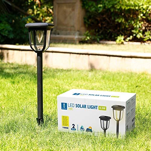 Aigostar Lámpara solar - Lámpara LED para exterior, resistente al agua, luces solares led exterior jardín, IP44. Recomendado para jardines o terrenos blandos donde colocarlo. 2 unidades. Negro.