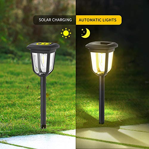 Aigostar Lámpara solar - Lámpara LED para exterior, resistente al agua, luces solares led exterior jardín, IP44. Recomendado para jardines o terrenos blandos donde colocarlo. 2 unidades. Negro.