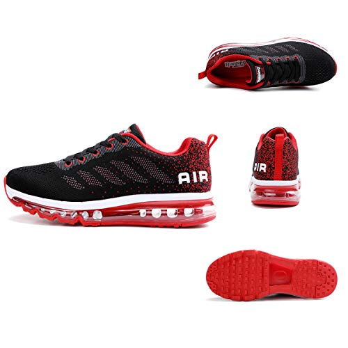 Air Zapatillas de Running para Hombre Mujer Zapatos para Correr y Asfalto Aire Libre y Deportes Calzado Unisexo Black Red 44