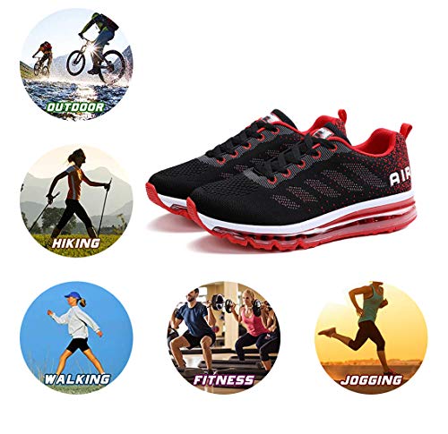 Air Zapatillas de Running para Hombre Mujer Zapatos para Correr y Asfalto Aire Libre y Deportes Calzado Unisexo Black Red 44