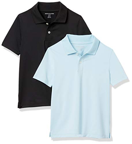 Amazon Essentials Performance Polo (2 Pack) Shirts, Paquete de 2 Azul Claro/Negro, EU 98-104 CM, Pack de 2