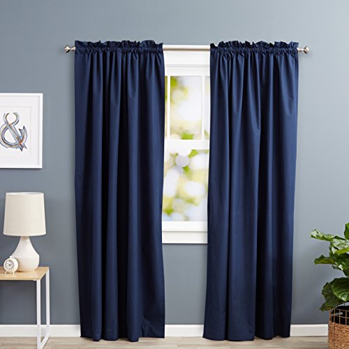 AmazonBasics - Cortinas opacas con aislamiento térmico y alzapaños, 1 unidad, 135 x 244 cm, Azul marino