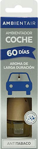 Ambientair. Ambientador para Coche Anti Tabaco. Ambientador sin Alcohol con tapón de Madera. Fragancia Suave y Duradera Que no Causa mareos ni irritación.