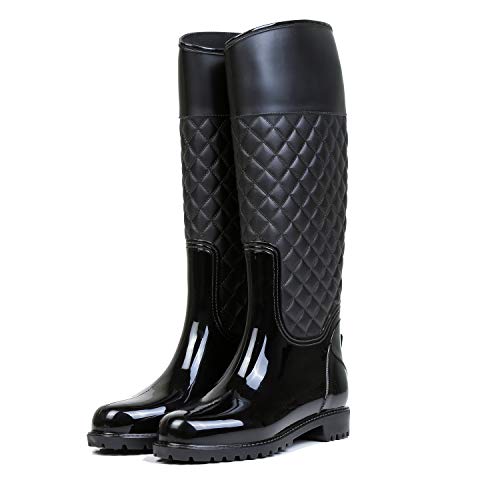 AONEGOLD Botas de Agua Mujer Botas de Lluvia Impermeable Altas Bota de Goma Wellington Boots Otoño e Invierno(Negro,40 EU)