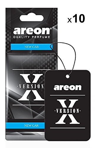 AREON X Ambientador Coche Olor Nuevo New Car Colgante Colgar Perfume Original Negro Cartón Retrovisor Casa Oficina 2D (Pack de 10)