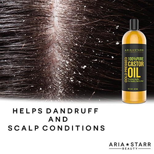 Aria Starr Castor Oil Cold Pressed - 16 FL OZ - BEST 100% Pure Hair Oil For Hair Growth, Face, Skin Moisturizer, Scalp, Thicker Eyebrows And Eyelashes by AriaStarrBeauty