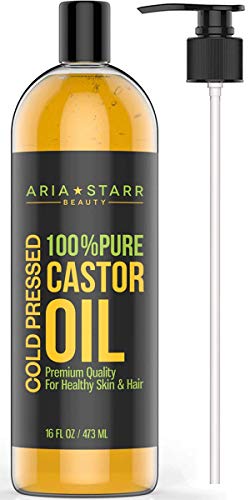 Aria Starr Castor Oil Cold Pressed - 16 FL OZ - BEST 100% Pure Hair Oil For Hair Growth, Face, Skin Moisturizer, Scalp, Thicker Eyebrows And Eyelashes by AriaStarrBeauty