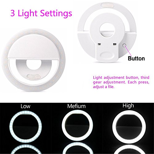 AUTOPkio Selfie la luz del Anillo, la iluminación Recargable Selfie suplementario Mejora Nocturna Oscuridad Selfie 36 del Anillo de luz LED USB para la fotografía teléfonos Inteligentes (Blanco)