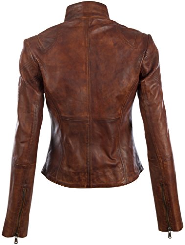 Aviatrix Cuero Real Corta Chaqueta De Motociclista Cabida De Las Mujeres (CRD9)