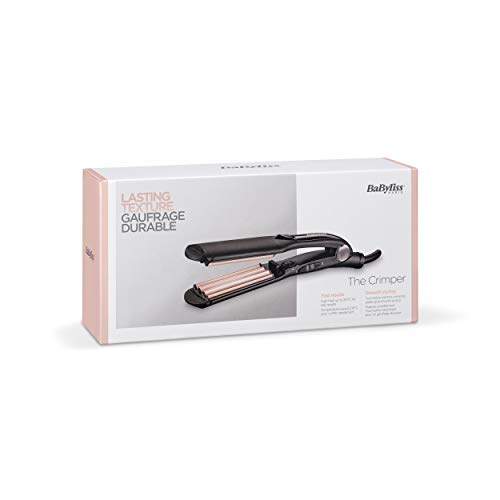 BaByliss 2165CE Plancha de crimpar para crear volumen y textura, placas de cerámica con turmalina de 35 mm, 10 temperaturas de 120° a 210°, calentamiento instantáneo, punta de agarre frío