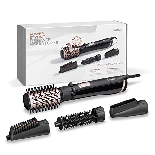 BaByliss AS200E Cepillo de Aire Rotatorio 1000 W, Iónico, Cepillo de Pelo con 4 Cabezales para Secar, Moldear, Alisar y dar Volumen, 2 Temperaturas + Aire Frío, 2 Sentidos de Rotación