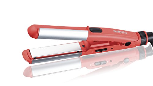 BaByliss H110E - Plancha rizadora de viaje, alisa y ondula, hasta 180°C, voltaje universal 120/240 V, color rojo