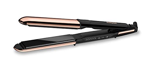 BaByliss ST481E Pure Metal Plancha de pelo profesional 2 en 1, alisa y ondula, con efecto TOP COAT, ajustes de temperatura de 150º a 230ºC, función iónica, Negro/ Oro rosa