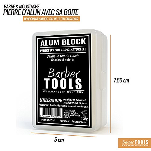 ✮ Barber Tools ✮ Piedra de alumbre 100% natural - 100 gr - Con su caja de almacenamiento After shave y desodorante natural.