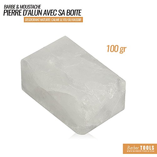 ✮ Barber Tools ✮ Piedra de alumbre 100% natural - 100 gr - Con su caja de almacenamiento After shave y desodorante natural.