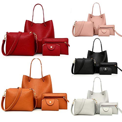 Barlingrock Fashion Women 4Pcs Mujeres Patrón Bolso de Cuero + Bolso Bandolera + Bolso Mensajero + Paquete de Tarjetas, Bolso de Mano de Cuero con Bandolera, Bolsos de Mujer, Bolso Bandolera de Moda