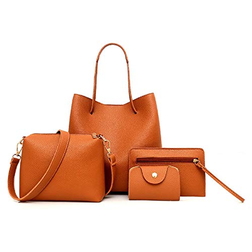 Barlingrock Fashion Women 4Pcs Mujeres Patrón Bolso de Cuero + Bolso Bandolera + Bolso Mensajero + Paquete de Tarjetas, Bolso de Mano de Cuero con Bandolera, Bolsos de Mujer, Bolso Bandolera de Moda