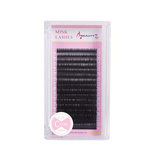 Beauty7 Mix Extensiones de Pestañas Postizas Natural Blando Suave Negra Individuales C Curl 0.12 mm de espesor de 8-14mm