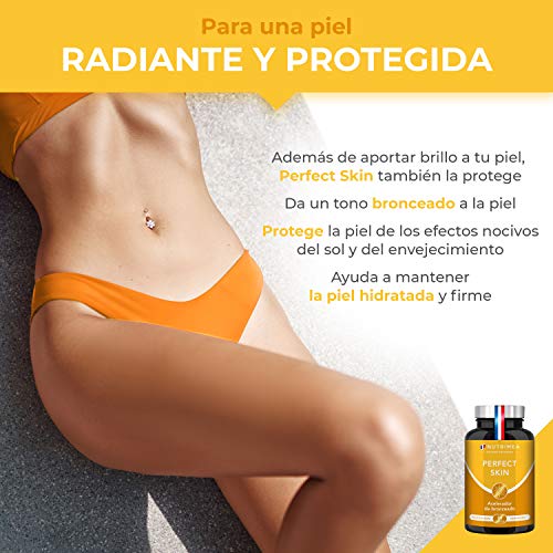 Betacaroteno Natural Acelerador Bronceado Corporal y Facial Protección Solar Antioxidante | Vitamina A y E Cobre Bardana Licopeno | 90 Cápsulas Vegetales Apto para Veganos Fabricado en Francia