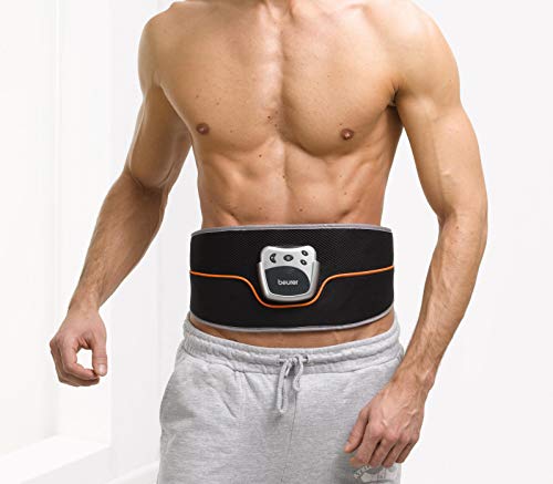 Beurer EM 35 Electroestimulador EMS Cinturón Abdominal,5 programas de entrenamiento, 4 electrodos agua sin necesidad de geles ni recambios, pantalla LCD, 75-140cm cintura