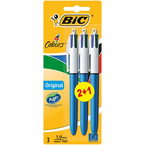 BIC 4 colores Original bolígrafos Retráctiles punta media (1,0 mm) - Blíster de 2+1