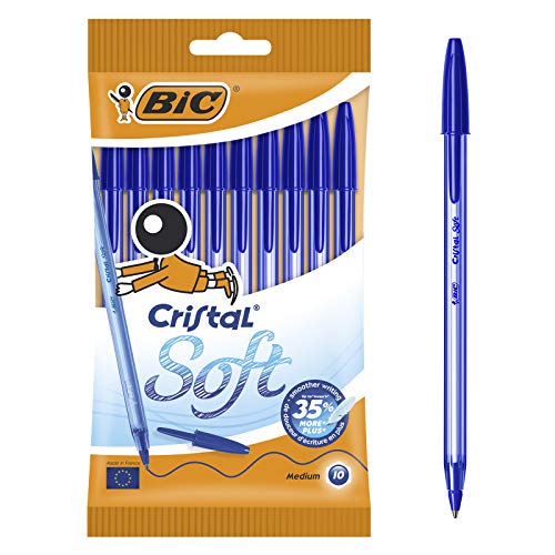 BIC Cristal Soft bolígrafos punta media (1,2 mm) - Azul, Blíster de 10 unidades