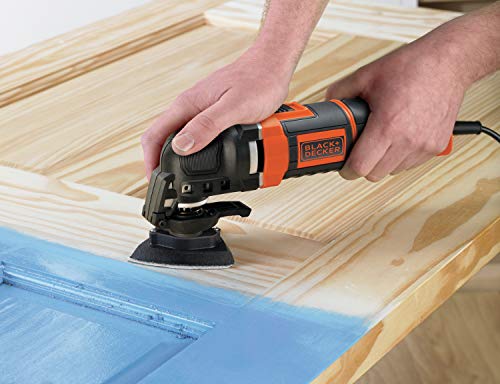 BLACK+DECKER MT300KA-QS Multiherramienta oscilante 300 W con 5 acoplamientos, 6 Hojas de Lija y maletín, 230 V