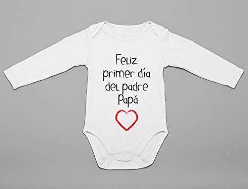 Body de Manga Larga para bebé - Regalo Padre Bebe - Feliz Primer Día del Padre - 12M Blanco