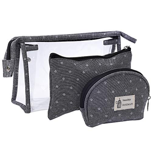 Bolsas de Cosméticos Mujer Bolsa de Maquillaje de Tocador Transparente para Viajes, 3PCS Estuche Organizador de Belleza de Plástico Impermeable para Vacaciones, Gris