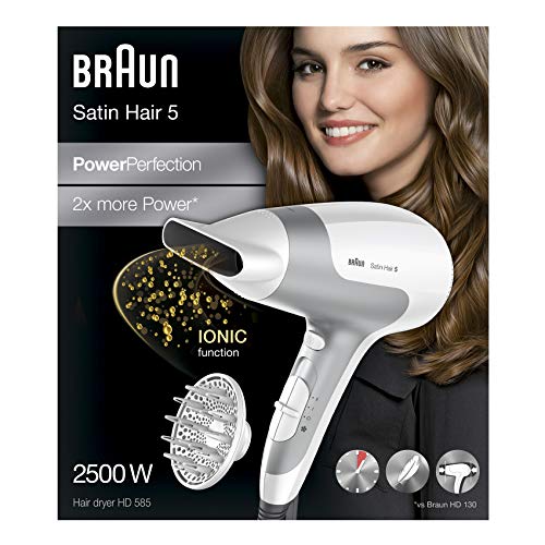 Braun Satin Hair 5 PowerPerfection HD585 - Secador de pelo potente y rápido con tecnología iónica