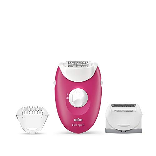 Braun Silk-épil 3 3-410 - Depiladora Eléctrica para mujer con 3 extras, color frambuesa