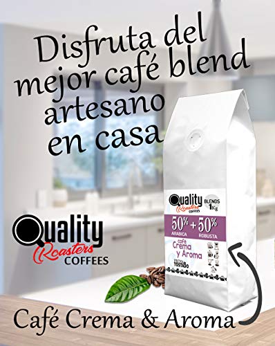 ☕ Café en grano natural "Crema y Aroma". 50% Arabica + 50% Robusta. 1Kg. Blend. Tostado artesanal.