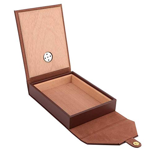 Caja de cigarros Humidor de Madera Caja de cigarros portátil de Cuero de Cedro Contenedor de Almacenamiento(Brown)