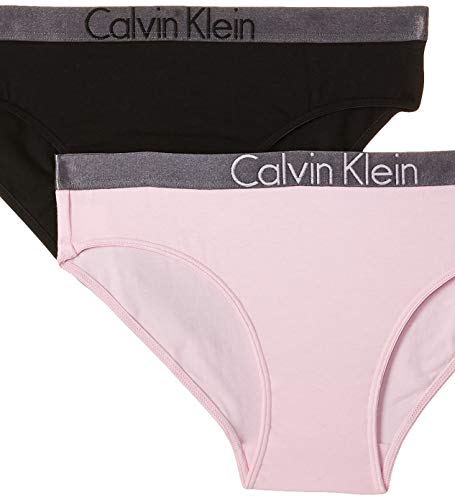 Calvin Klein 2 Pack Bikini Braguita, Multicolor (1 Black / 1 Unique 037), 140 (Talla del Fabricante: 10-12) para Niñas