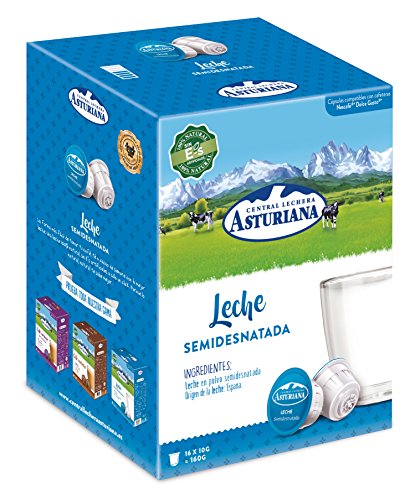 Central Lechera Asturiana Cápsulas de Leche Semidesnatada - 4 Paquetes de 16 Cápsulas - Total: 64 Cápsulas