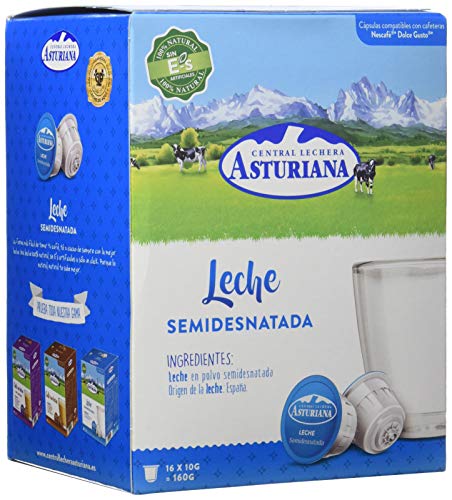 Central Lechera Asturiana Cápsulas de Leche Semidesnatada - 4 Paquetes de 16 Cápsulas - Total: 64 Cápsulas