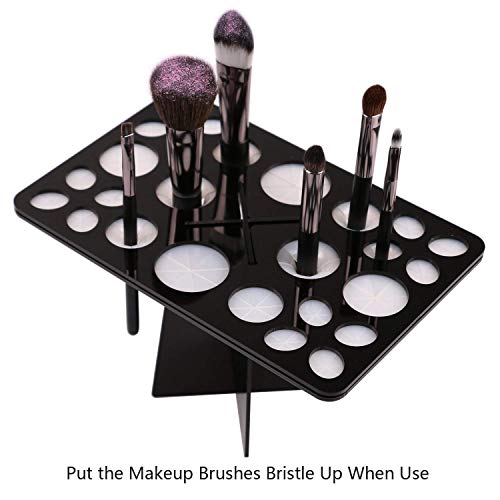 CINEEN Soporte de para cepillos de maquillajes plegable Titular de cepillo del maquillaje de secado Panel de herramientas estante organizador cosmético(Negro)