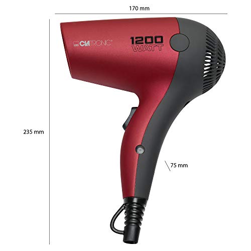 Clatronic HT 3428 - Secador de pelo de viaje, color rojo metálico