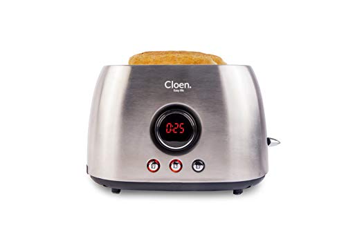 CLOEN Tostadora Pan 2 Rebanadas Ranuras Anchas de Tostadora, 800W, 6 Niveles Ajustables, 3 Funciones | Toaster de Pan de Acero Inoxidable con Bandeja Extraíble para Migas Easy Toaster