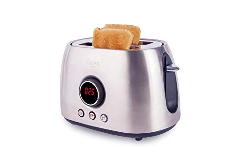 CLOEN Tostadora Pan 2 Rebanadas Ranuras Anchas de Tostadora, 800W, 6 Niveles Ajustables, 3 Funciones | Toaster de Pan de Acero Inoxidable con Bandeja Extraíble para Migas Easy Toaster